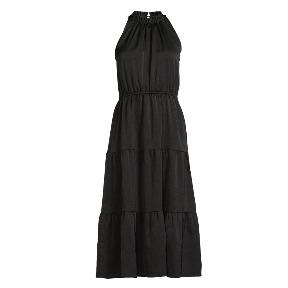 33) Nine.Eight Women's Satin Halter Midi Dress black tiered Size Large NWT - Picture 2 of 8